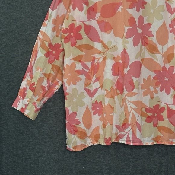 Liz Claiborne Woman 2X Blouse Button Front Floral Print 100% Cotton Long Sleeve - Picture 9 of 15